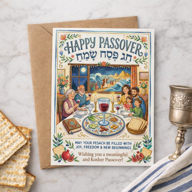 Happy Passover Chag Pesach Sameach Colorful Folk Postcard (Creator Uploaded)