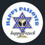 Happy Passover  Classic Round Sticker<br><div class="desc">Jewish gifts and gift ideas featuring beautiful Jewish Star of David with a wine glass in the centre.</div>