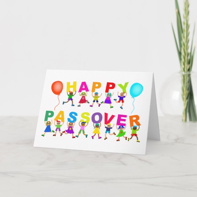 Happy Passover Cute Cartoon Diverse Kids Text Card (Front)