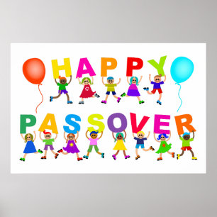 Happy Passover Cute Cartoon Diverse Kids Text Poster