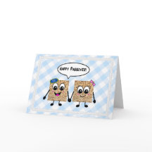 Happy Passover Cute Matzot on blue gingham