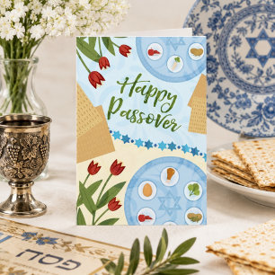 Happy Passover Elegant Floral Seder Plate & Matzah Card