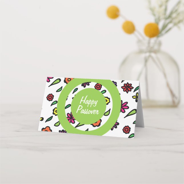 Happy Passover, Floral Jewish Holiday Passover Place Card (Front)