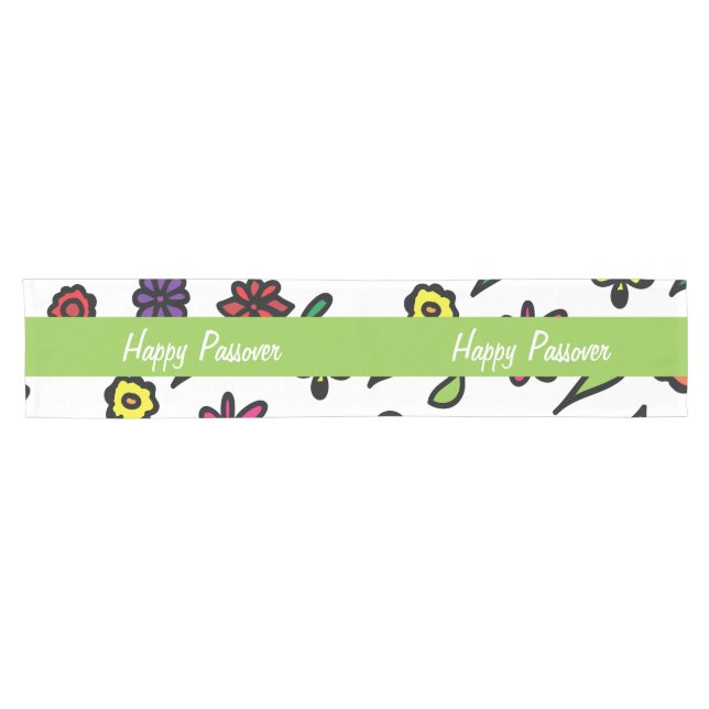 Happy Passover, Floral Jewish Holiday Passover Short Table Runner (Horizontal)