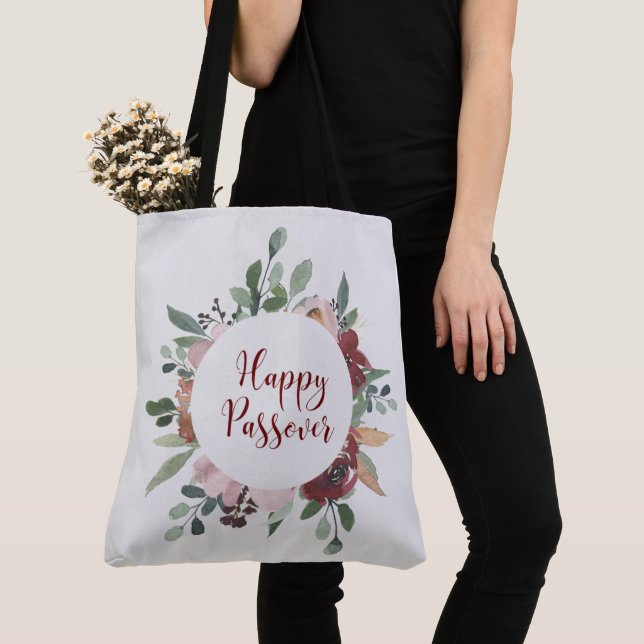 Happy Passover Floral Passover Art Tote Bag (Close Up)