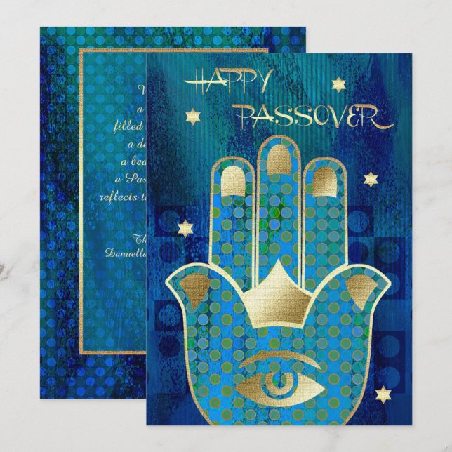 Happy Passover. Hamsa Hand Lucky Symbol Card (Front/Back)