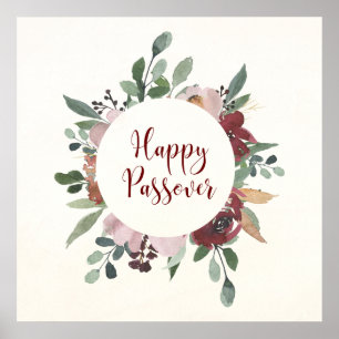 Happy Passover Jewish Holiday Floral Art Poster