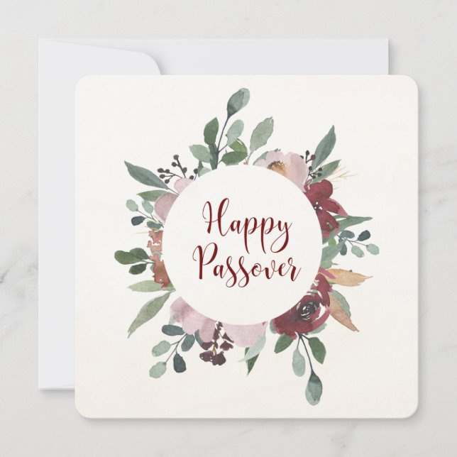 Happy Passover Jewish Holiday Floral Holiday Card (Front)