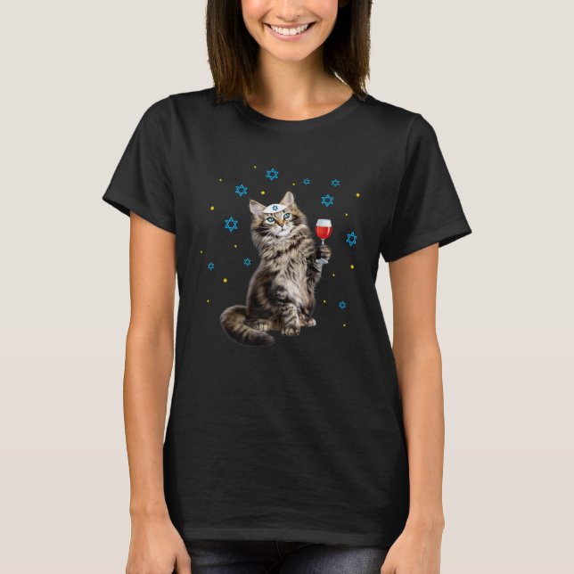 Happy Passover Maine Coon Cat  Seder Jewish Holida T-Shirt (Front)