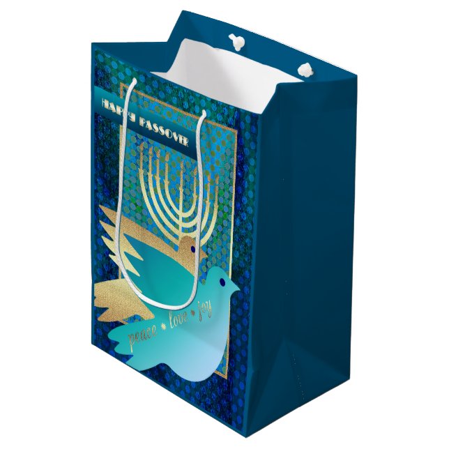 Happy Passover. Menorah and Peace Doves  Medium Gift Bag (Front Angled)