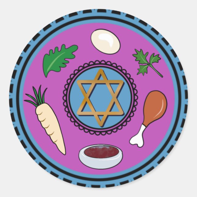 Happy Passover Pesach Seder  plate Classic Round Sticker (Front)