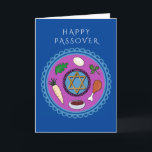 Happy Passover Pesach Seder  plate Holiday Card<br><div class="desc">Happy Pesach greeting card with  Seder plate and Star of David. You can customise the greeting on the front and the message on the inside of the card.</div>