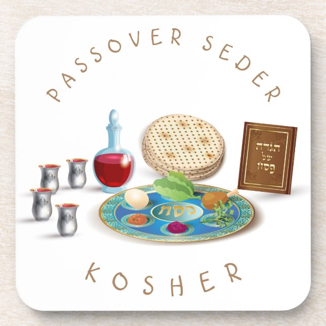 Happy Passover Seder Plate Kosher Pesach Coaster (Front)