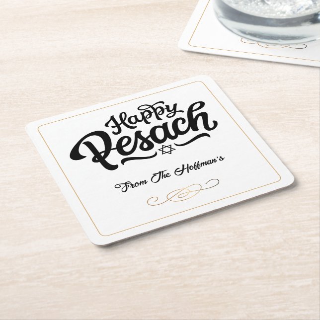 Happy Passover | Simple Traditional Black & White Square Paper Coaster (Angled)