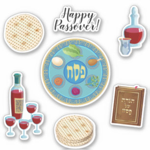 Happy Passover Spring Pesach Seder Symbols