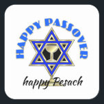 Happy Passover   Square Sticker<br><div class="desc">Jewish gifts and gift ideas featuring beautiful Jewish Star of David with a wine glass in the centre.</div>