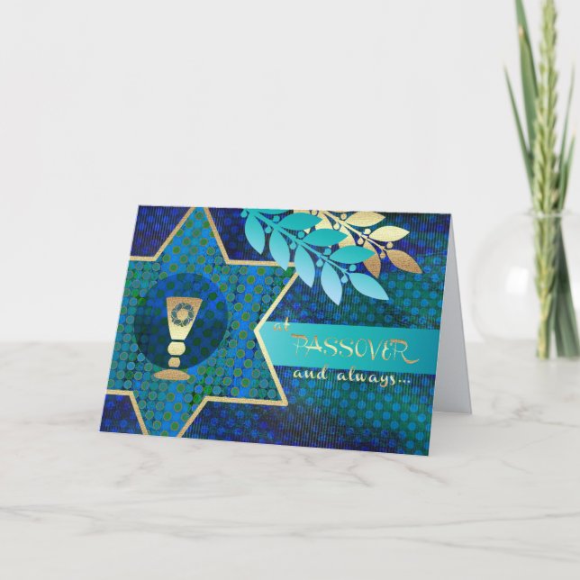 Happy Passover. Star of David and Kiddush Cup  Card (Front)