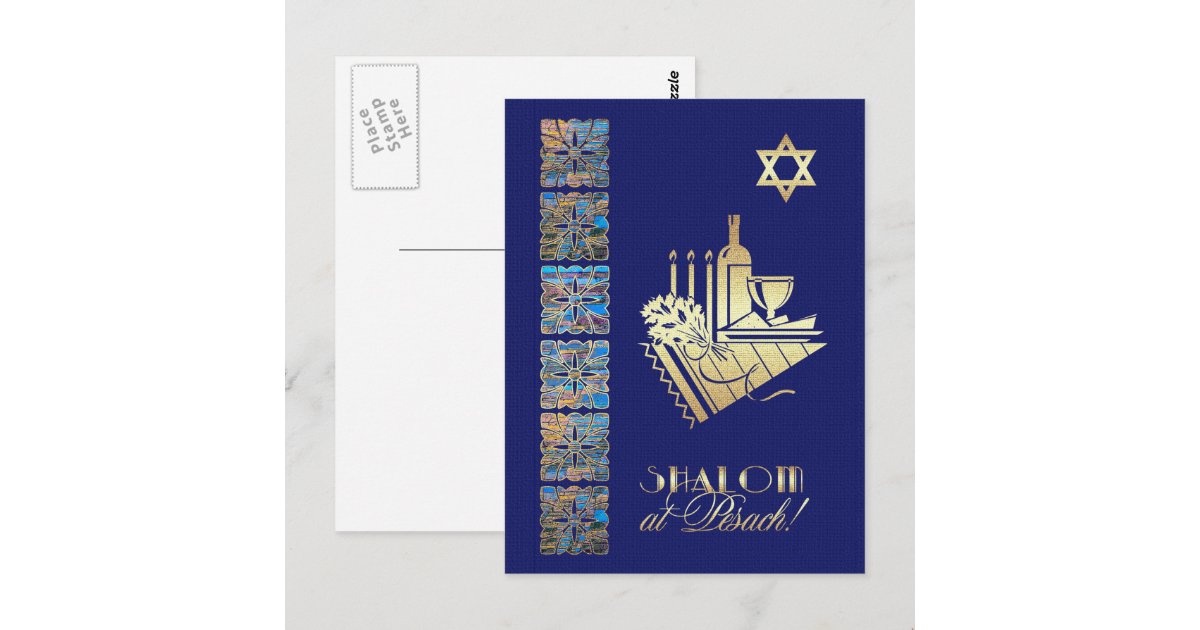 Happy Passover Star of David and Seder Table Icons Postcard | Zazzle