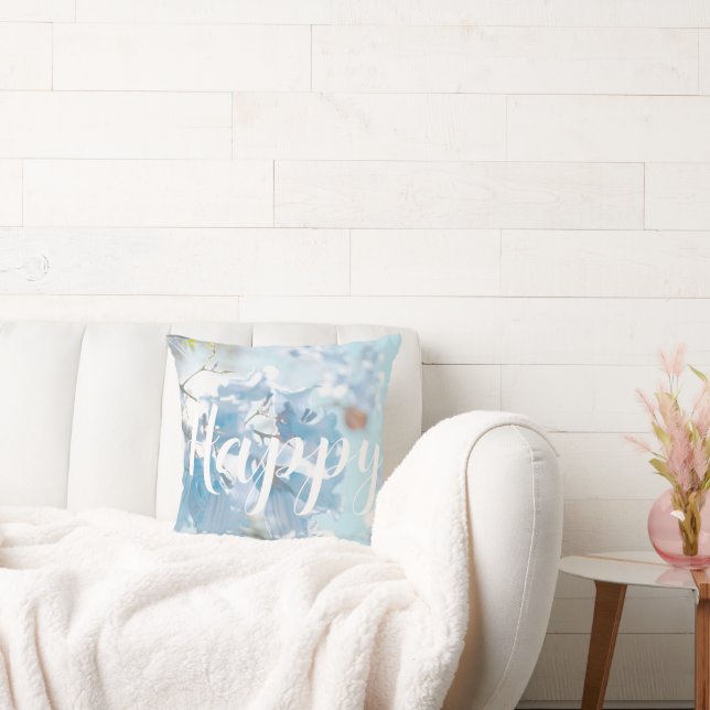 Happy Pastel Light Blue Flowers Tree Cushion (Couch)