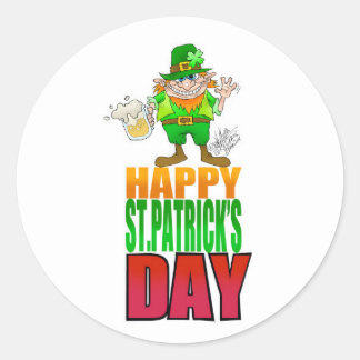 Happy Pat, Cartoon Leprechaun waving, coaster. Classic Round Sticker