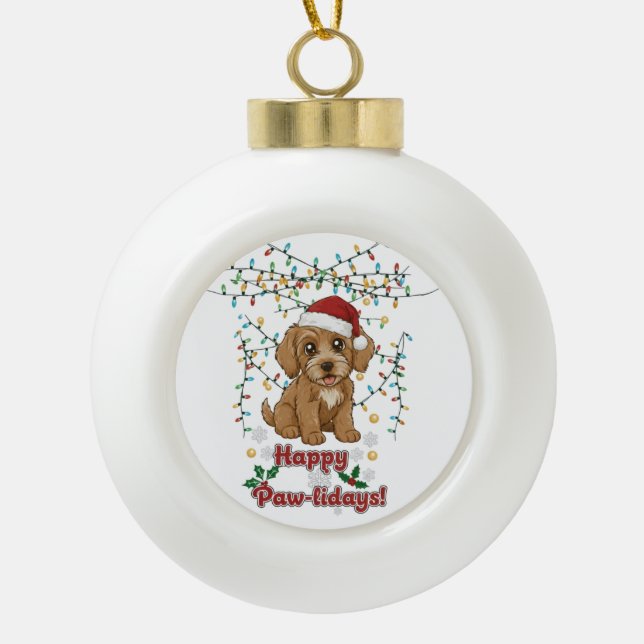 Happy Paw-lidays Snowflake Framed Ornament (Front)