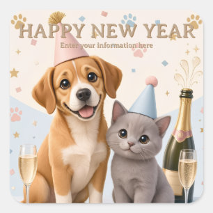 Happy Paw Year Pet New Year for Animal Lovers Square Sticker