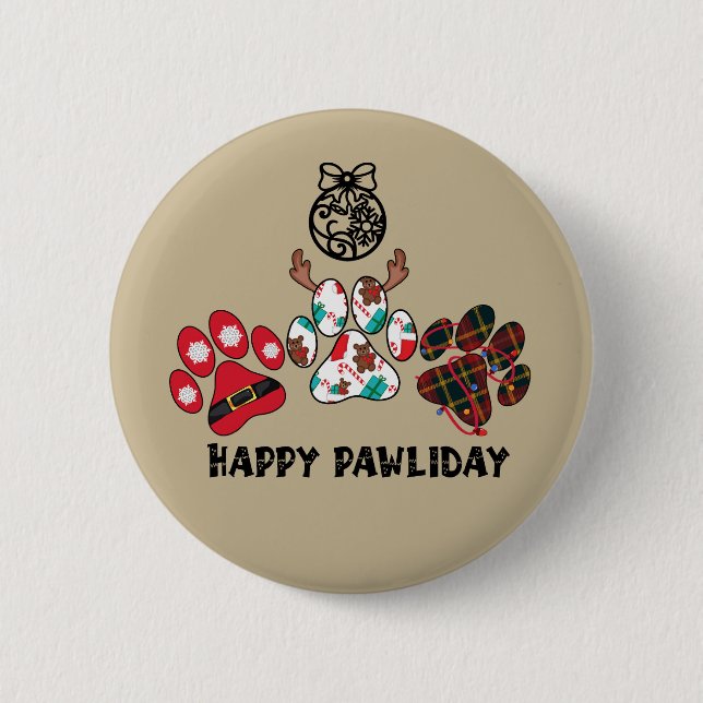 Happy Pawliday - Christmas Holiday Button (Front)
