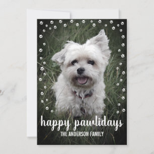 Happy Pawlidays 1 Photo Modern Elegant Dog Holiday Card