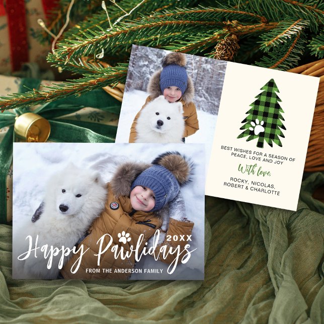 Happy Pawlidays 2 Photo Pet Dog Puppy Christmas Holiday Card (Creator Uploaded)