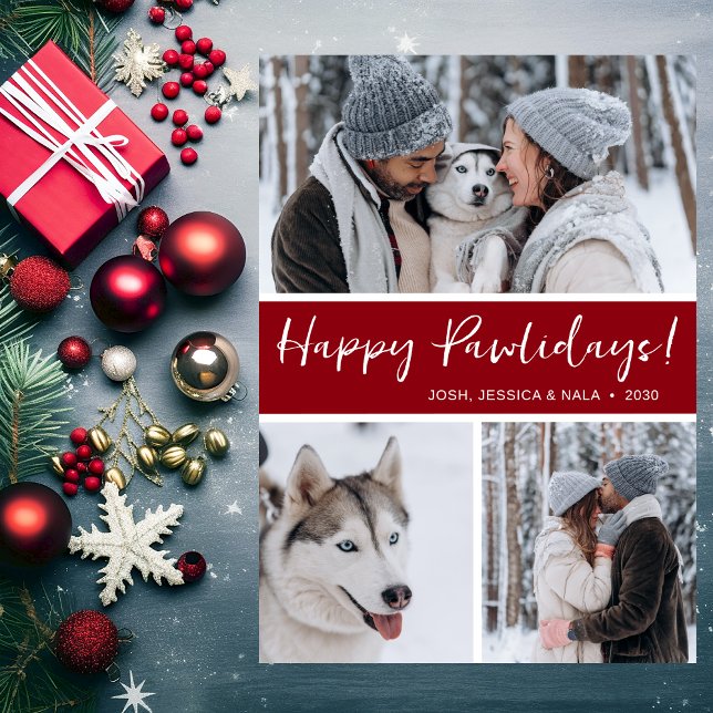 Happy Pawlidays 3 Photo Holiday Card (Creator Uploaded)