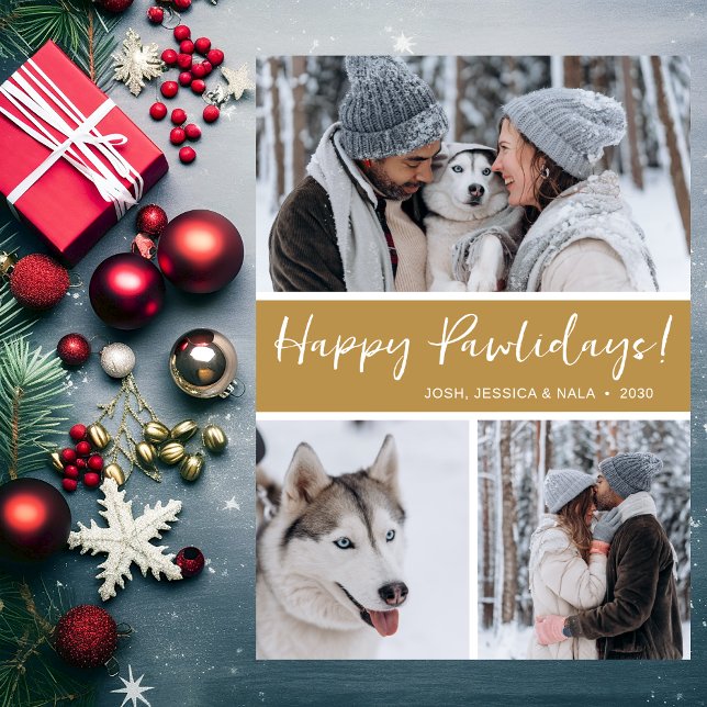 Happy Pawlidays 3 Photo Holiday Card (Creator Uploaded)