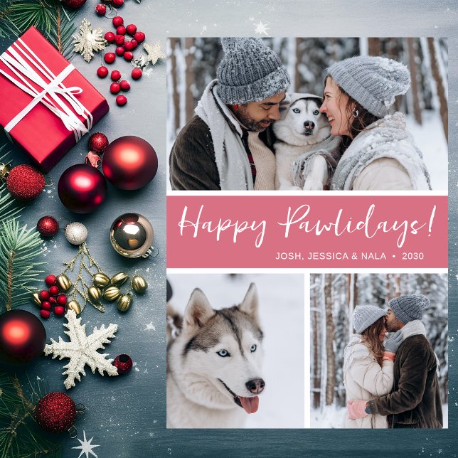 Happy Pawlidays 3 Photo Holiday Card (Creator Uploaded)