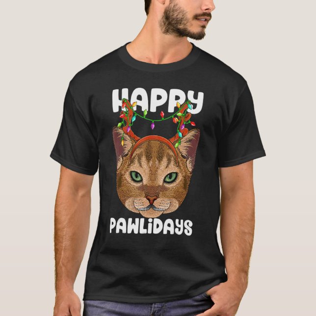 Happy Pawlidays Abyssinian Christmas Paw Cat Holid T-Shirt (Front)