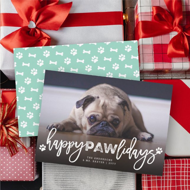 Happy Pawlidays Brush Script Dog Lover Photo Pet Holiday Card (Creator Uploaded)