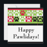 Happy Pawlidays Card<br><div class="desc">Colourful card for those of us with furry children.. Red backdrop, eye-catching black and white pawprint design, the pun slogan "Happy Pawlidays". Personalise with your own text on the back. Unique, fun, personalised. Fellow dog, cat and other animal lovers will adore this one!</div>