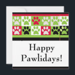 Happy Pawlidays Card<br><div class="desc">Colourful card for those of us with furry children..  Red backdrop,  eye-catching black and white pawprint design,  the pun slogan "Happy Pawlidays".  Personalise with your own text on the back.  Unique,  fun,  personalised.  Fellow dog,  cat and other animal lovers will adore this one!</div>