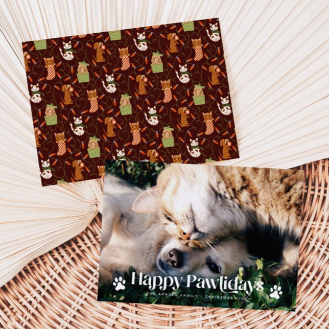 Happy Pawlidays Cat Dog Christmas Photo Red Holiday Card (Creator Uploaded)