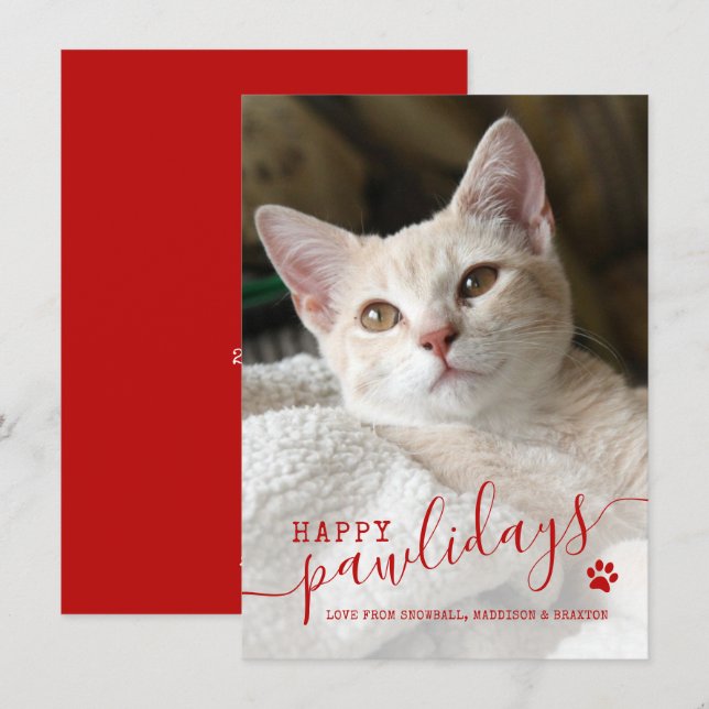 Happy Pawlidays Cat Pet Photo Christmas Holiday Card (Front/Back)