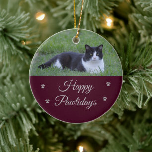 Happy Pawlidays Cat Photo Christmas Ceramic Tree Decoration