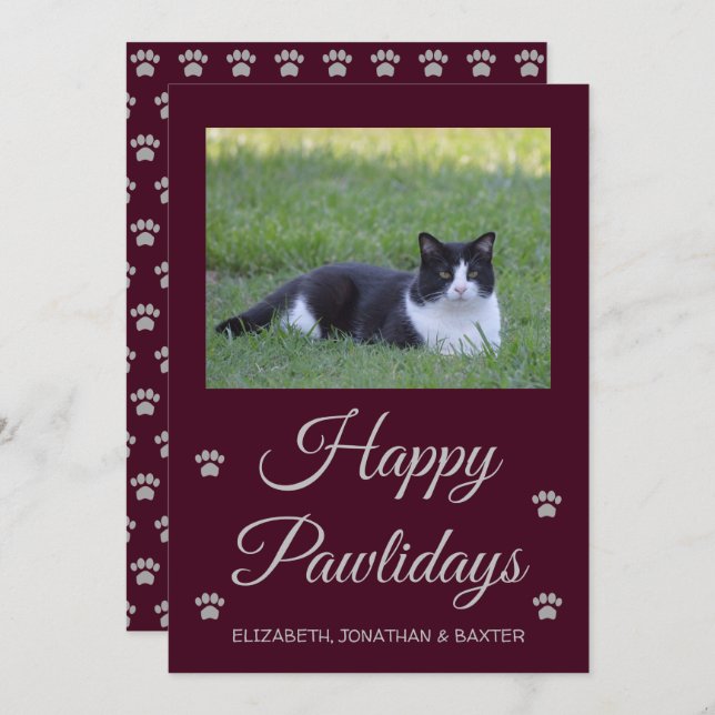 Happy Pawlidays Cat Photo Christmas Holiday Card (Front/Back)