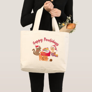 Happy Pawlidays Christmas Cats Party Large Tote Bag