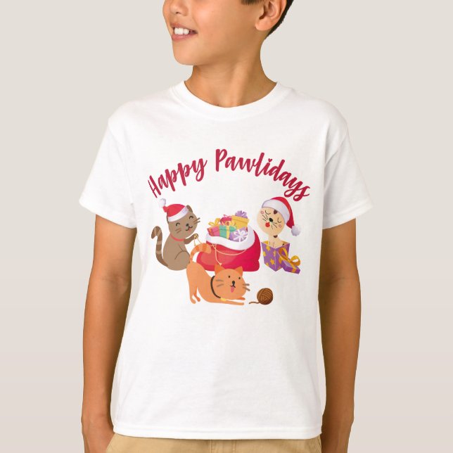 Happy Pawlidays Christmas Cats Party T-Shirt (Front)