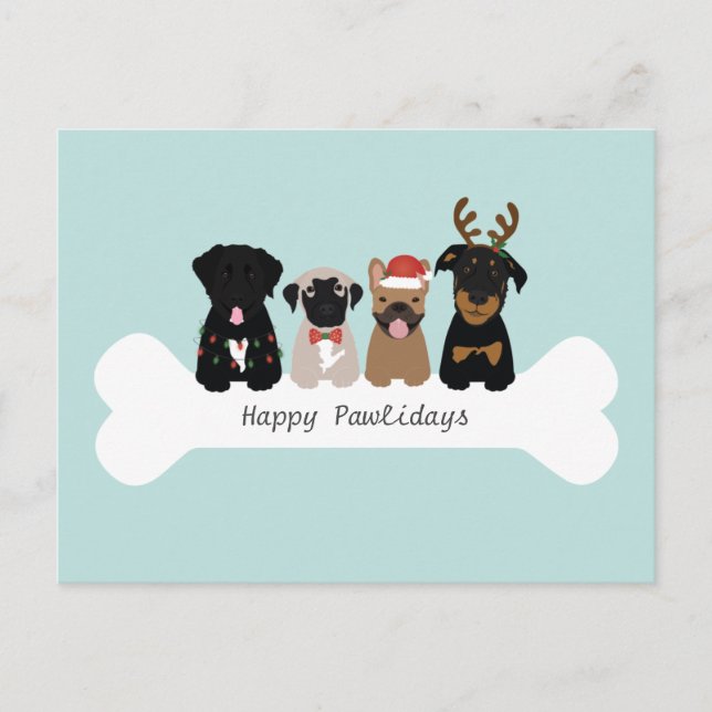 Happy Pawlidays Christmas Dogs Holiday Postcard (Front)