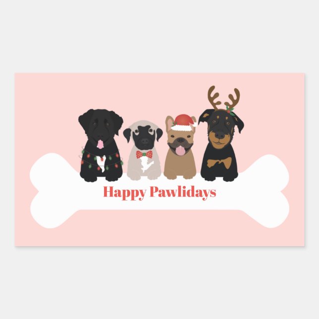 Happy Pawlidays Christmas Dogs Rectangular Sticker (Front)