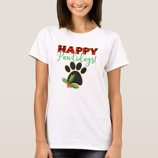 Happy Pawlidays | Christmas Gift for Dog Lover T-Shirt (Front)