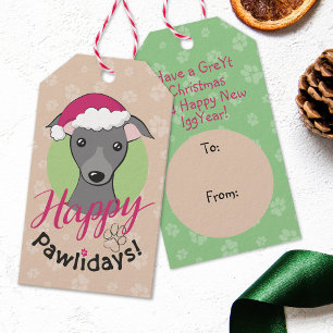 Happy pawlidays Christmas Grey Iggy Dog Cartoon Gift Tags