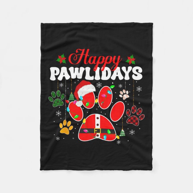 Happy Pawlidays Christmas Lights Dog Paw Animal Lo Fleece Blanket (Front)