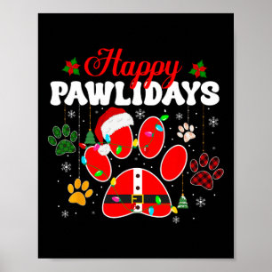 Happy Pawlidays Christmas Lights Dog Paw Animal Lo Poster