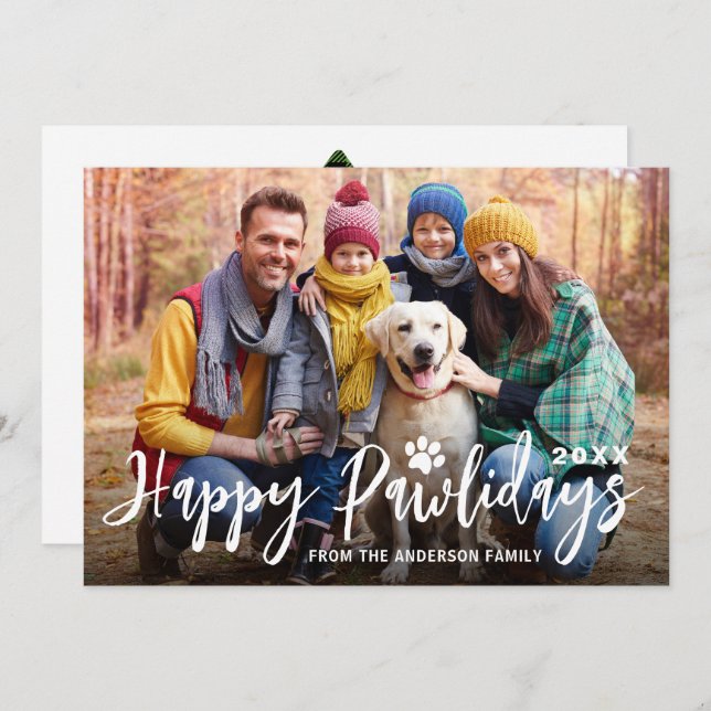 Happy Pawlidays Christmas Tree Pet Dog Puppy Photo Holiday Card (Front/Back)