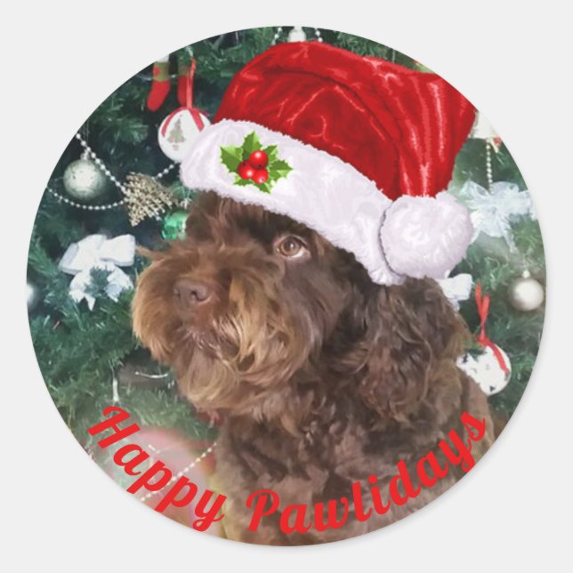 Happy Pawlidays Classic Round Sticker (Front)